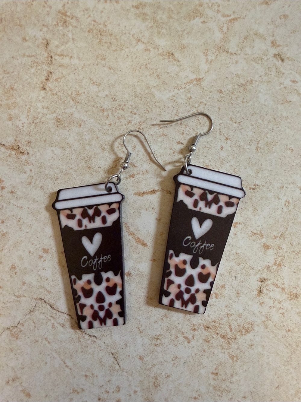 Coffee Cup Leopard Print Dangle Earrings
